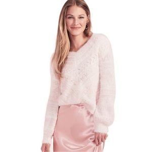 Blush pink & cream Chevron Pointelle V-Neck Sweater NWOT